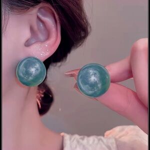 New Soft Blue Super Ball Round Stud Earrings – 925 Sterling Silver Posts